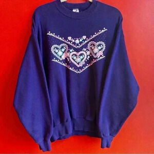 Vintage 90's cottagecore grandma hearts pullover size XL